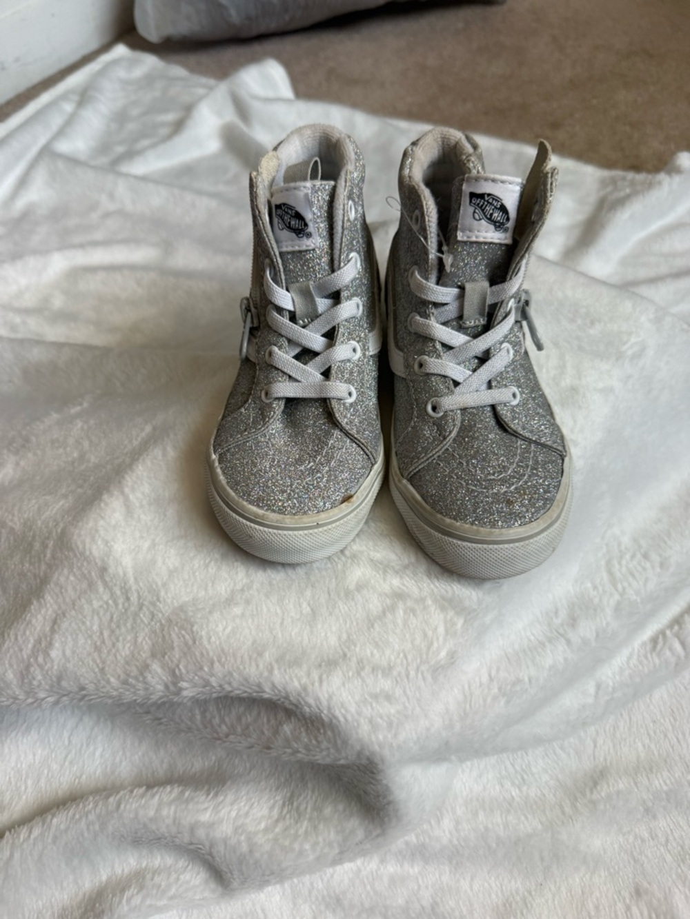 Vans Kids Silver Glitter High-Top Sneakers